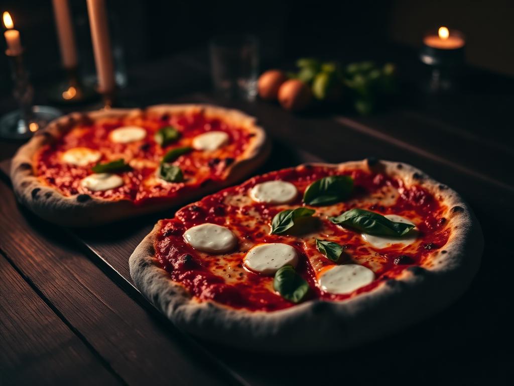 Wood-fired margherita pizza with blistered crust and fresh basil